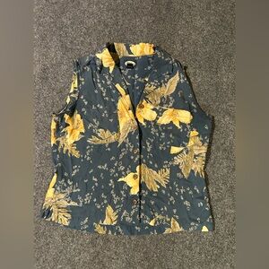 Tommy Bahama Blue and Yellow Floral Silk Shirt M
